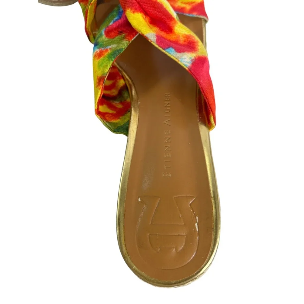 Etienne Aigner Krista Watercolor Wedge Sandals Gold 7.5